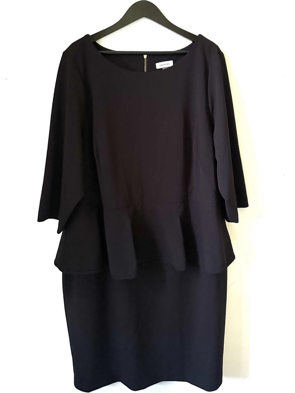 Calvin Klein Black Peplum Dress Womens 22W Stretch Career Cocktail Plus Size